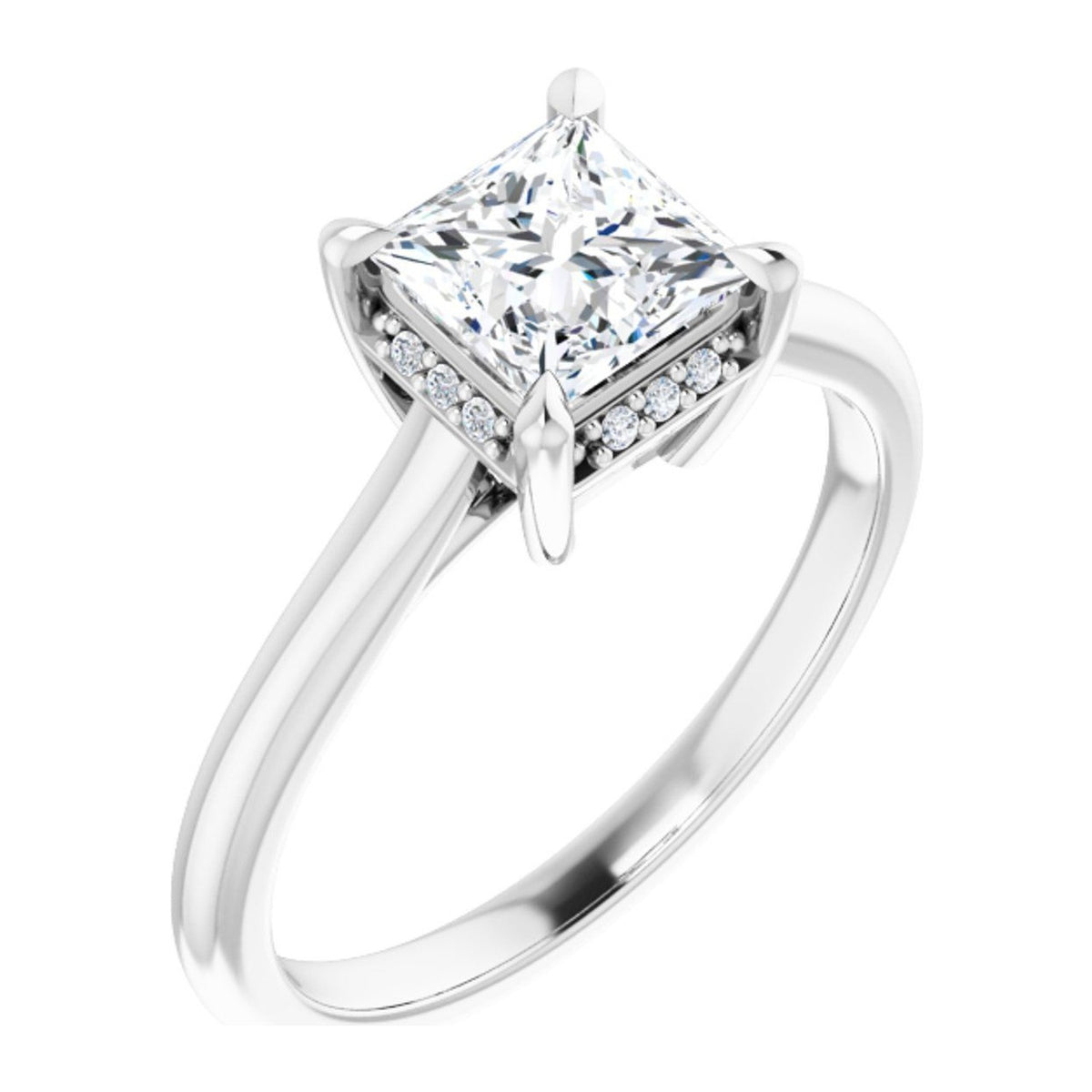 Princess-Cut Lab-Grown Diamond Hidden-Halo Solitaire engagement ring in 14K White Gold, shown with a 1.00 ct center