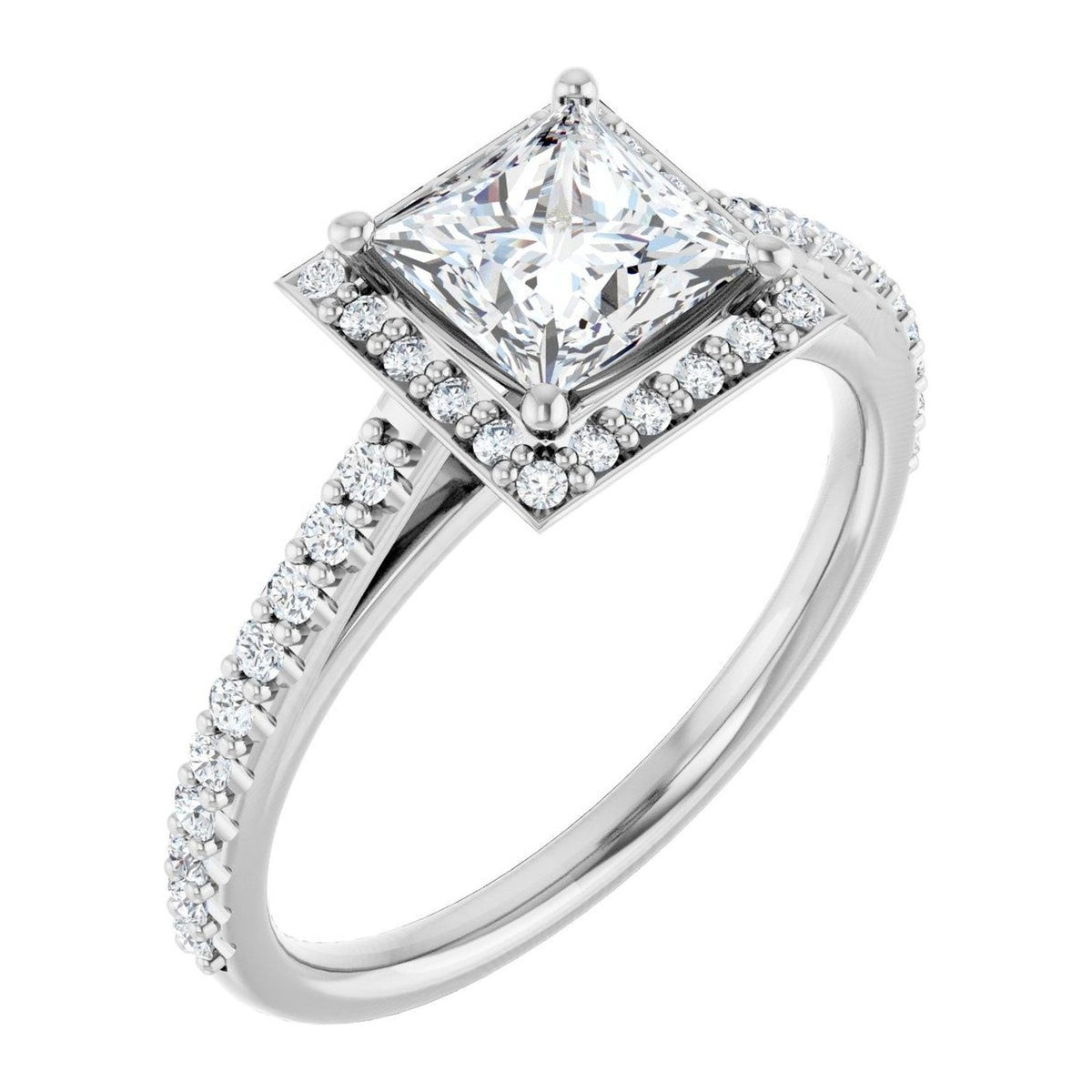 Princess-Cut Lab-Grown Diamond Pavé Halo engagement ring in 14K White Gold, shown with a 1.00 ct center