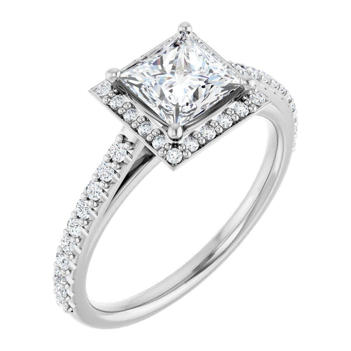 Princess-Cut Lab-Grown Diamond Pavé Halo engagement ring in 14K White Gold, shown with a 1.00 ct center