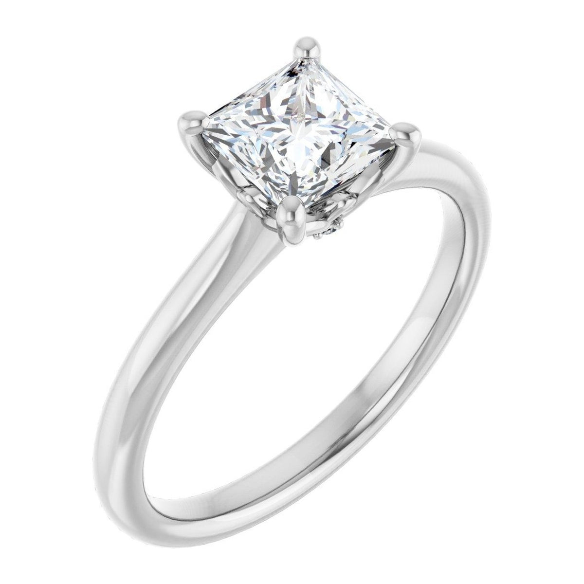 Princess-Cut Lab-Grown Diamond Petite Solitaire engagement ring in 14K White Gold, shown with a 1.00 ct center