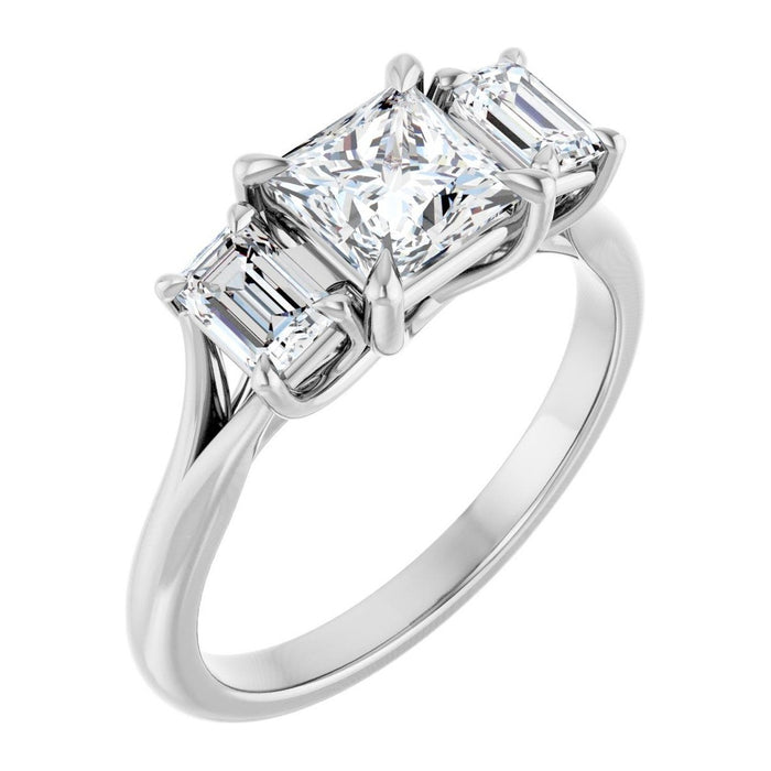 Princess-Cut Lab-Grown Diamond Step-Cut Three-Stone engagement ring in 14K White Gold, shown with a 1.00 ct center