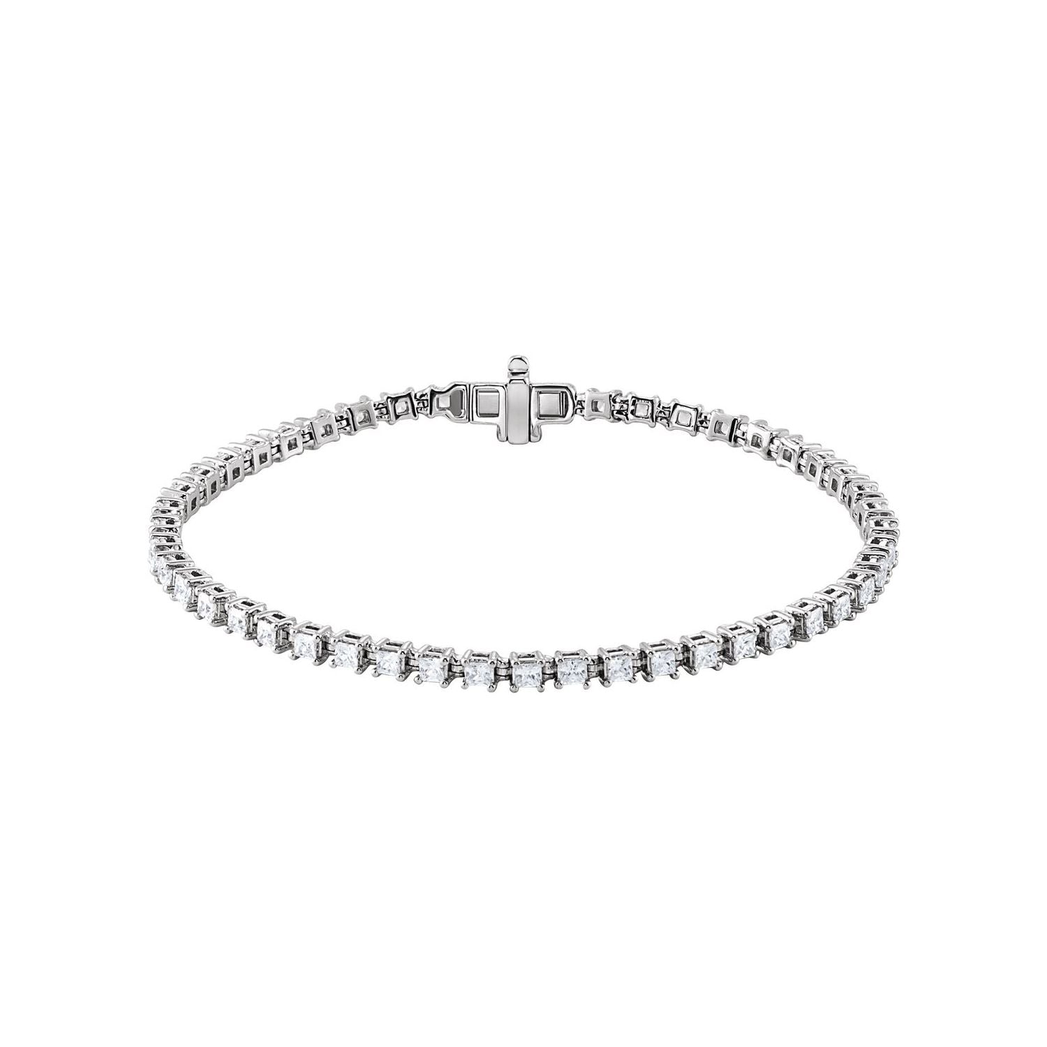 14K White Gold princess cut lab-grown diamond tennis bracelet