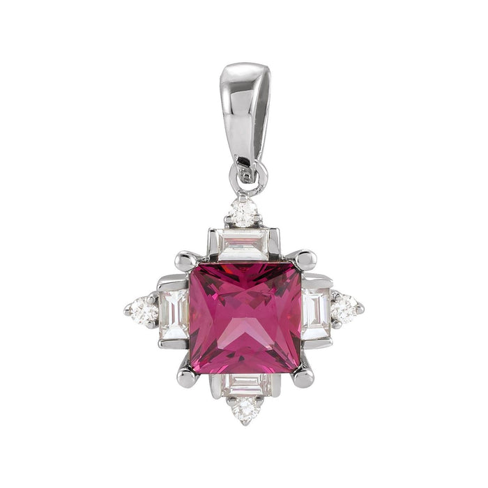 Diamond & Princess-Cut Rhodolite Garnet Pendant in 14K White Gold