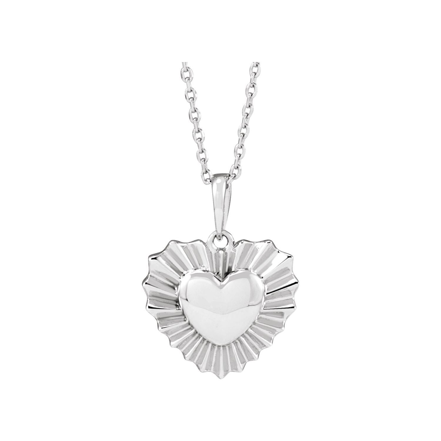 14K White Gold Radiant Heart Necklace on an adjustable 16 to 18 inch cable chain