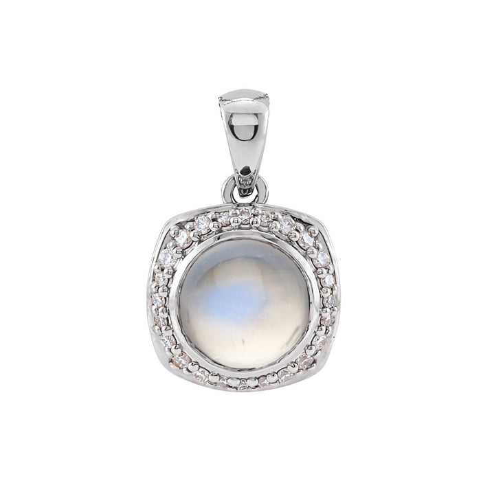 Diamond Halo Rainbow Moonstone Pendant in 14K White Gold