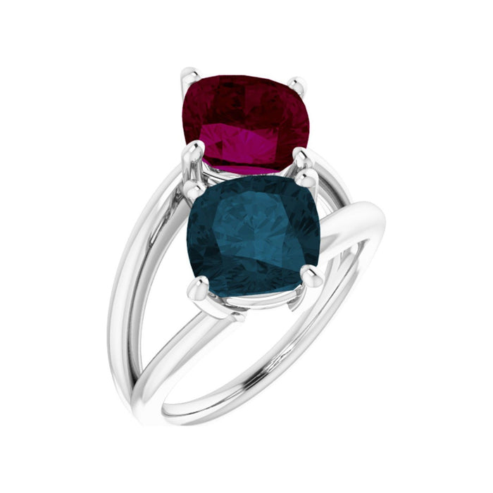 Rhodolite Garnet & London Blue Topaz toi et moi two-stone ring in Platinum