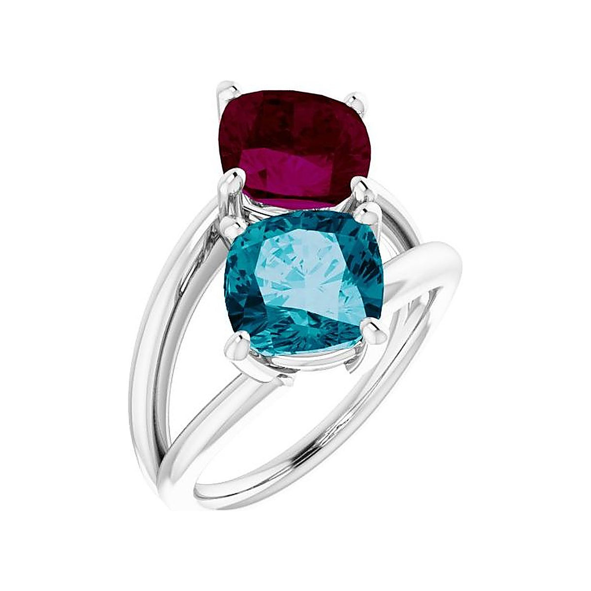 Rhodolite Garnet & London Blue Topaz toi et moi two-stone ring in Platinum