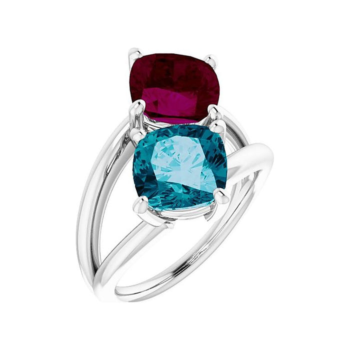 Rhodolite Garnet & London Blue Topaz toi et moi two-stone ring in Platinum