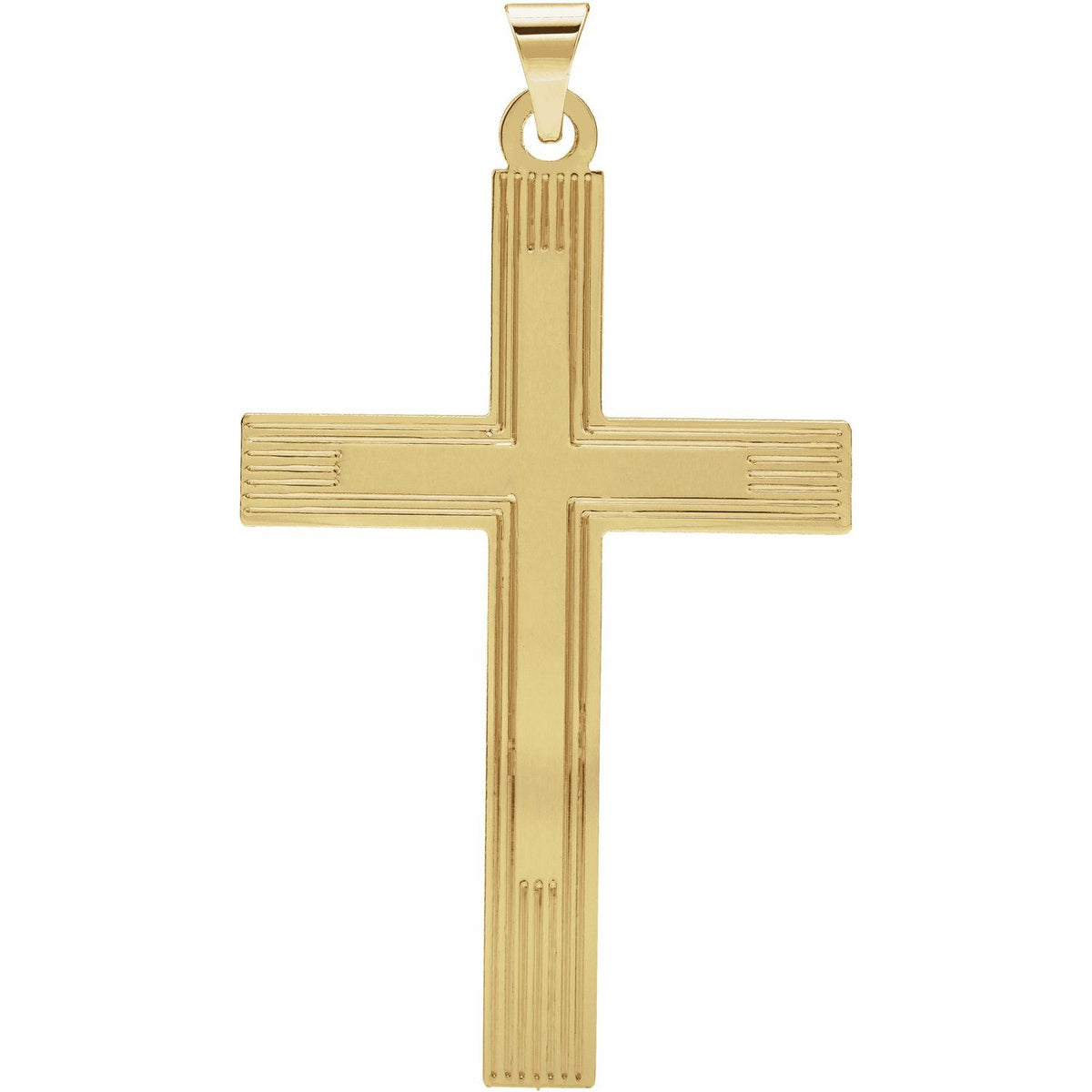 Ribbed Men's Cross Necklace in 14K Yellow Gold