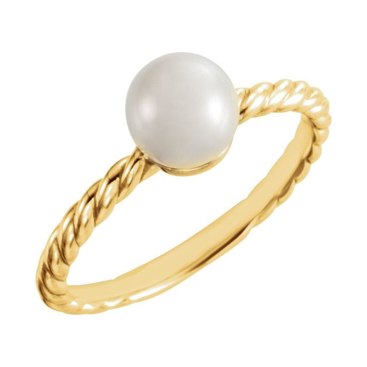 14K Yellow Gold Rope Shank Pearl Ring with a cultured freshwater pearl