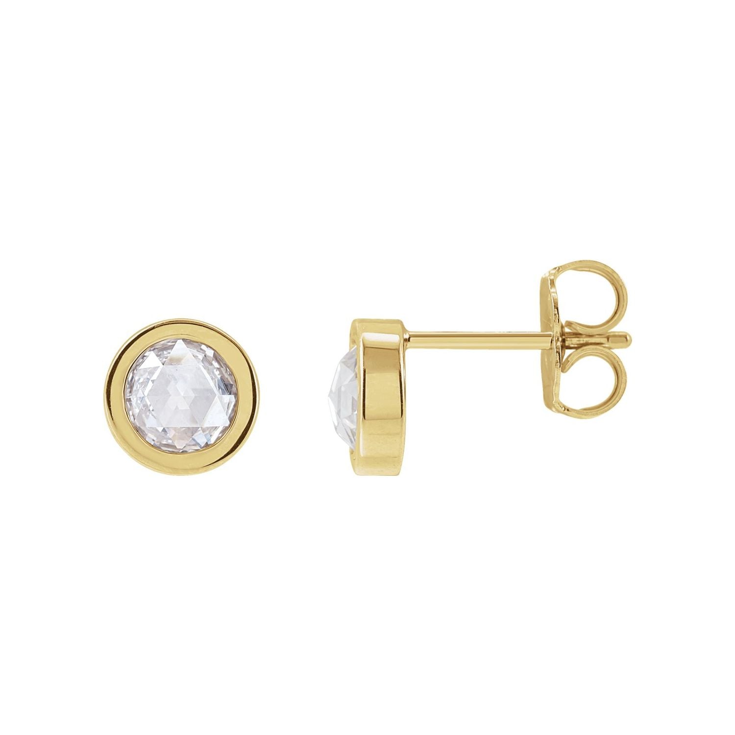 14K Yellow Gold 5/8 ct rose-cut bezel-set diamond stud earrings, 5 mm stones