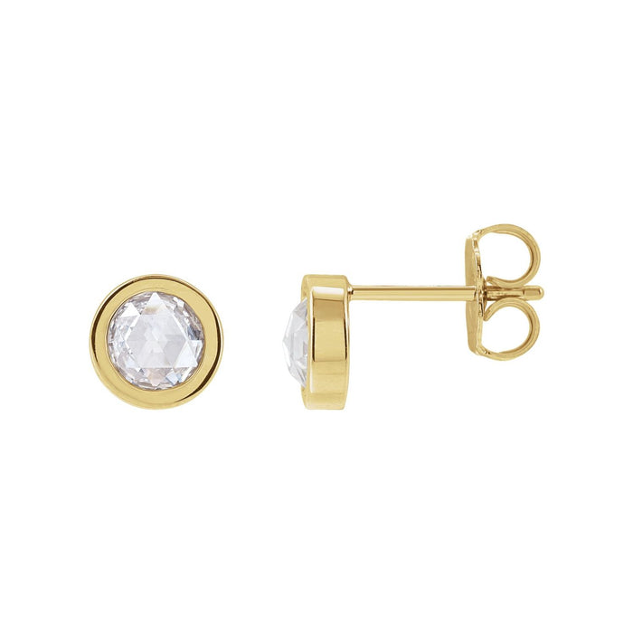 14K Yellow Gold 5/8 ct rose-cut bezel-set diamond stud earrings, 5 mm stones