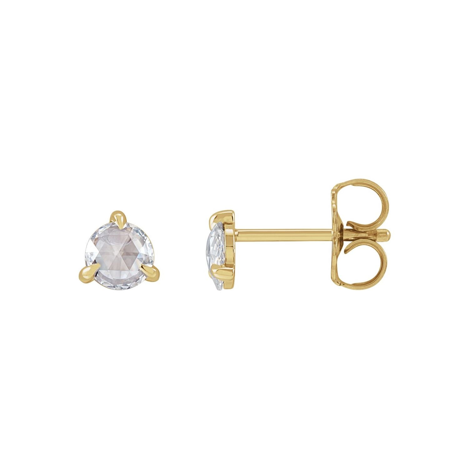 14K Yellow Gold 1/4 ct rose-cut diamond stud earrings, three-prong, 4 mm stones