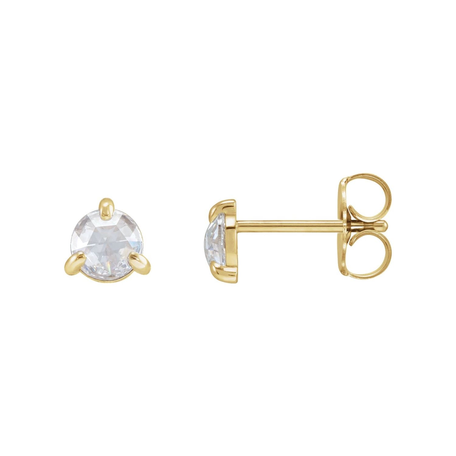 14K Yellow Gold 3/8 ct rose-cut diamond stud earrings, three-prong, 4.5 mm stones