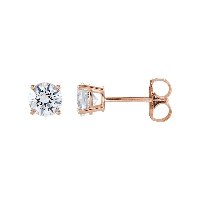 14K Rose Gold four-prong 5 mm round solitaire white sapphire stud earrings