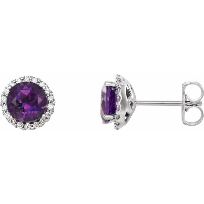 round amethyst earrings in 14k White Gold