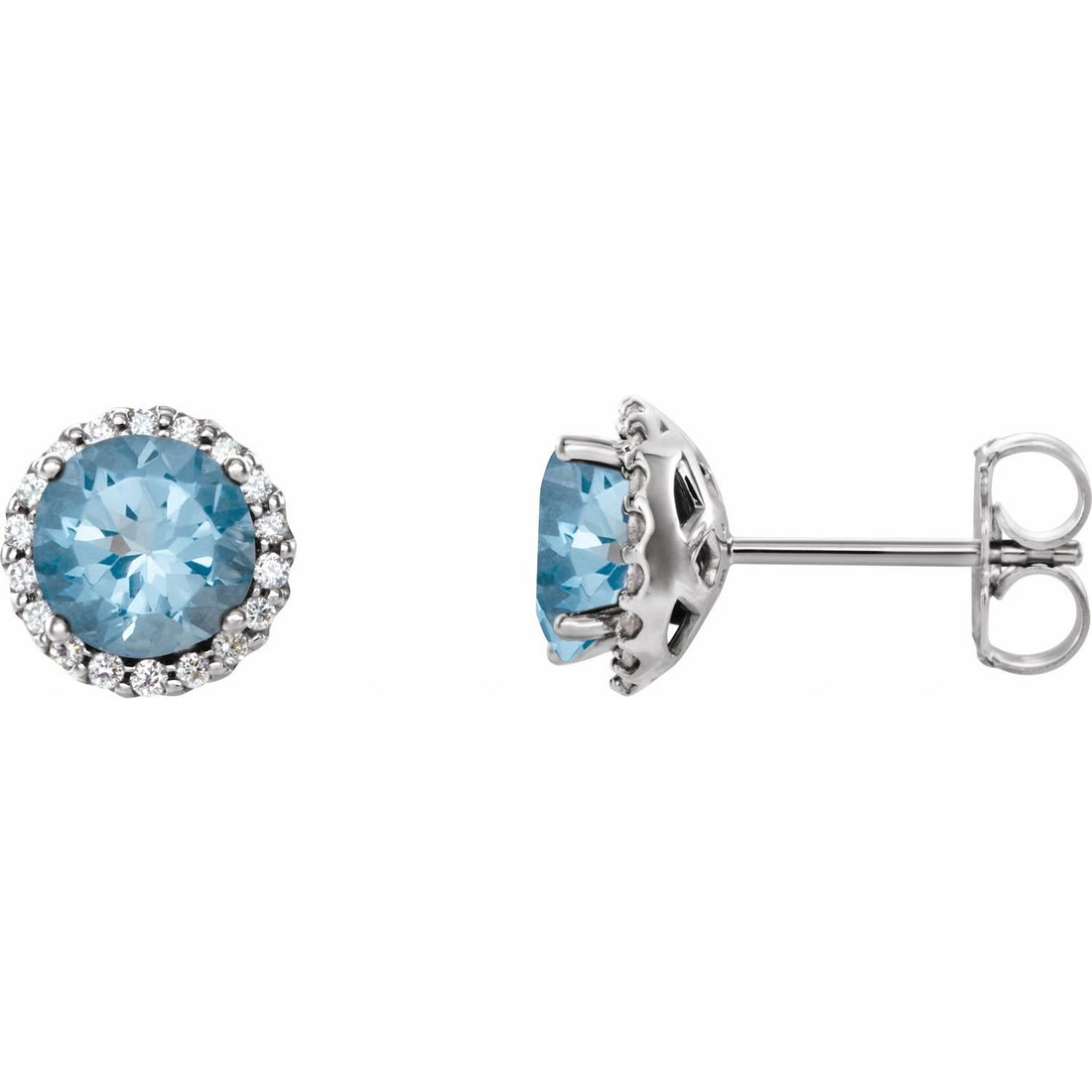 round aquamarine earrings in 14k White Gold