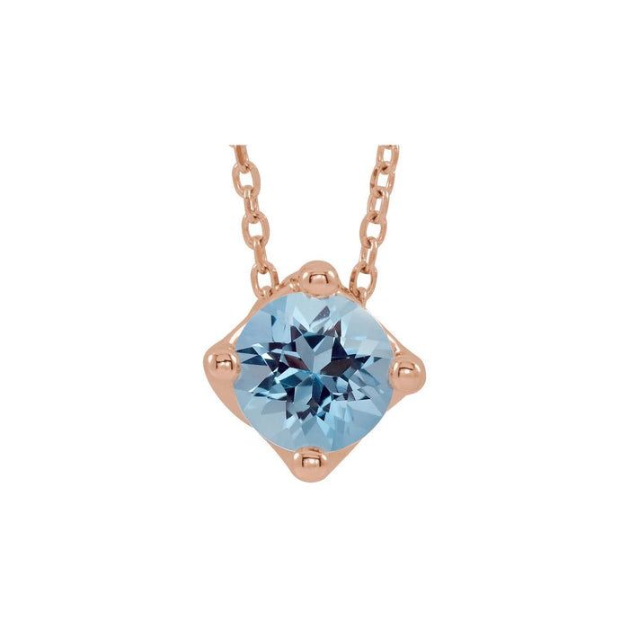 Round Aquamarine Necklace, Solitaire (6mm stone) in 14K Rose Gold