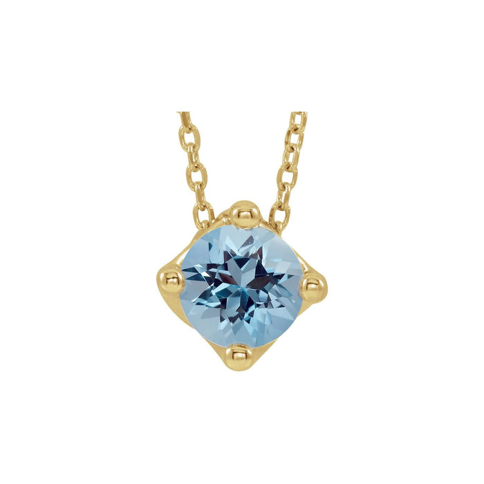 Round Aquamarine Necklace, Solitaire (6mm stone) in 14K Yellow Gold