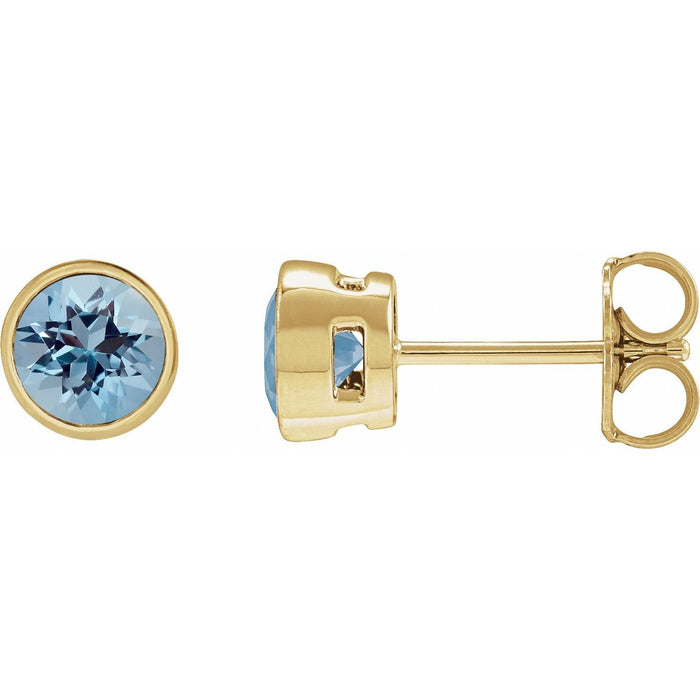 round aquamarine stud earrings in 14k Yellow Gold