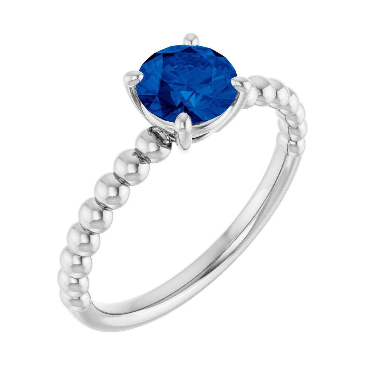 round beaded solitaire birthstone ring blue sapphire white gold