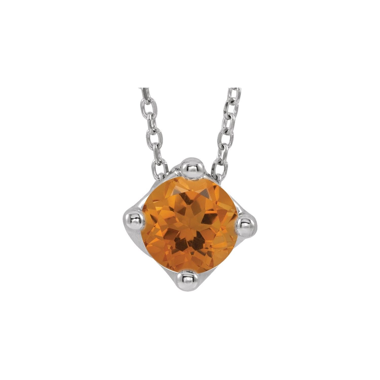 14K White Gold round citrine solitaire pendant necklace