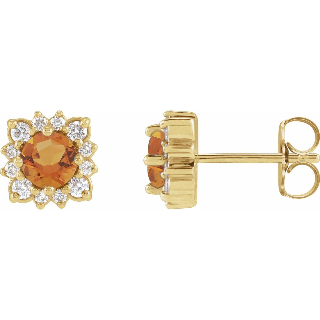 round citrine stud earrings in 14k Yellow Gold