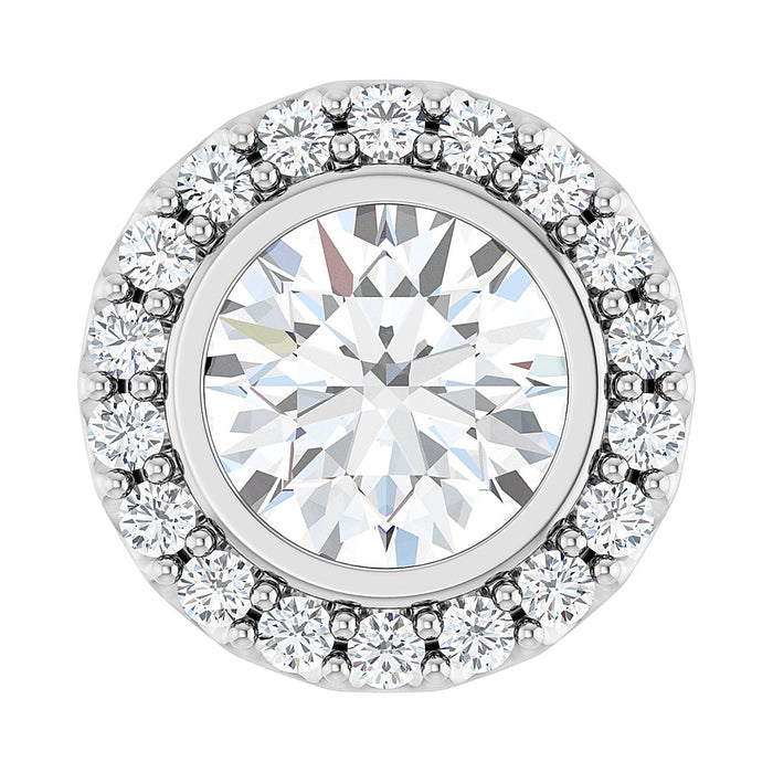Round Diamond Halo Moissanite Necklace in 14K White Gold
