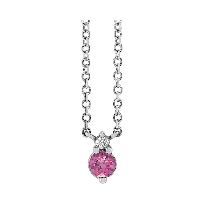 Round Diamond Pink Sapphire Necklace in 14K White Gold