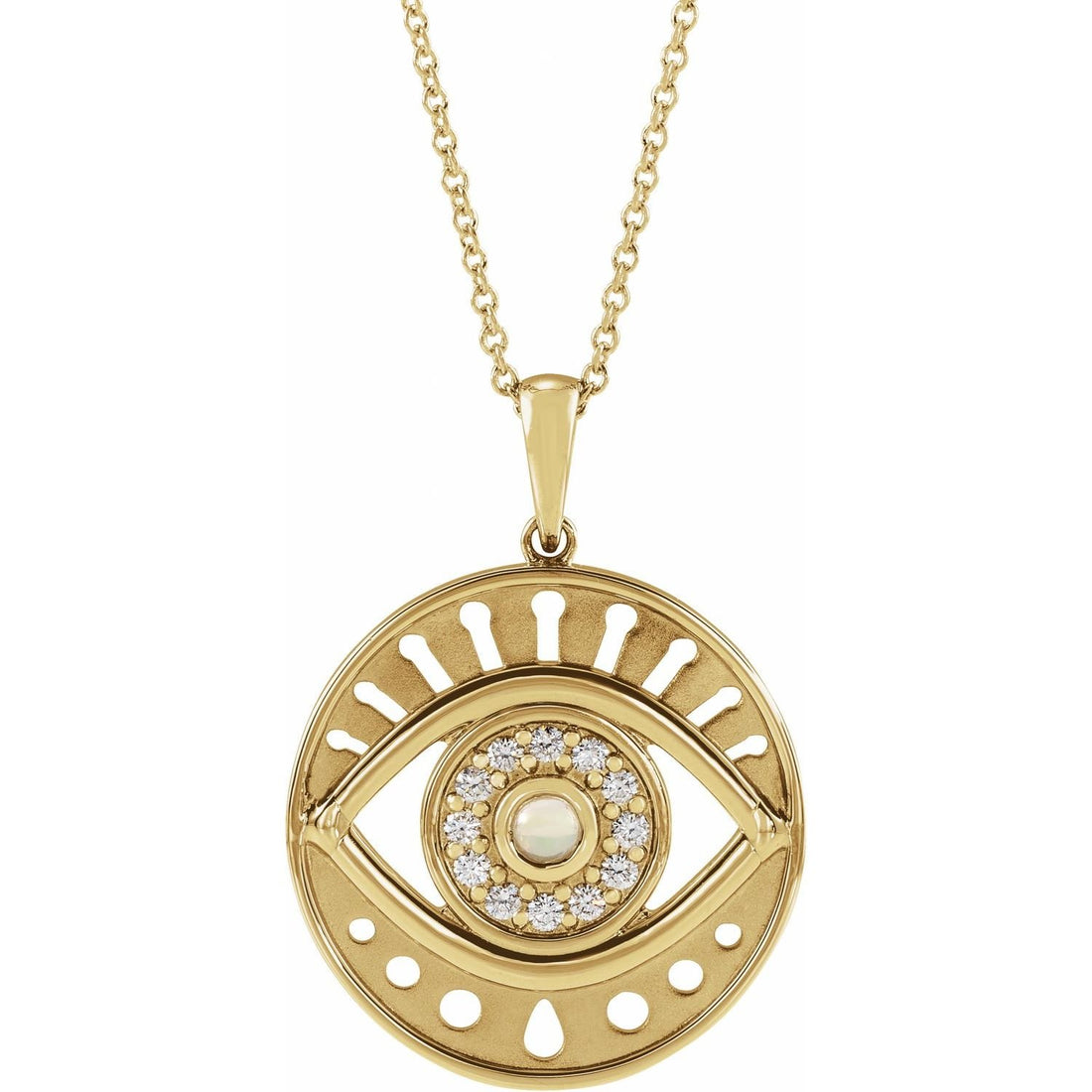 round ethiopian opal & diamond necklace in 14k Yellow Gold