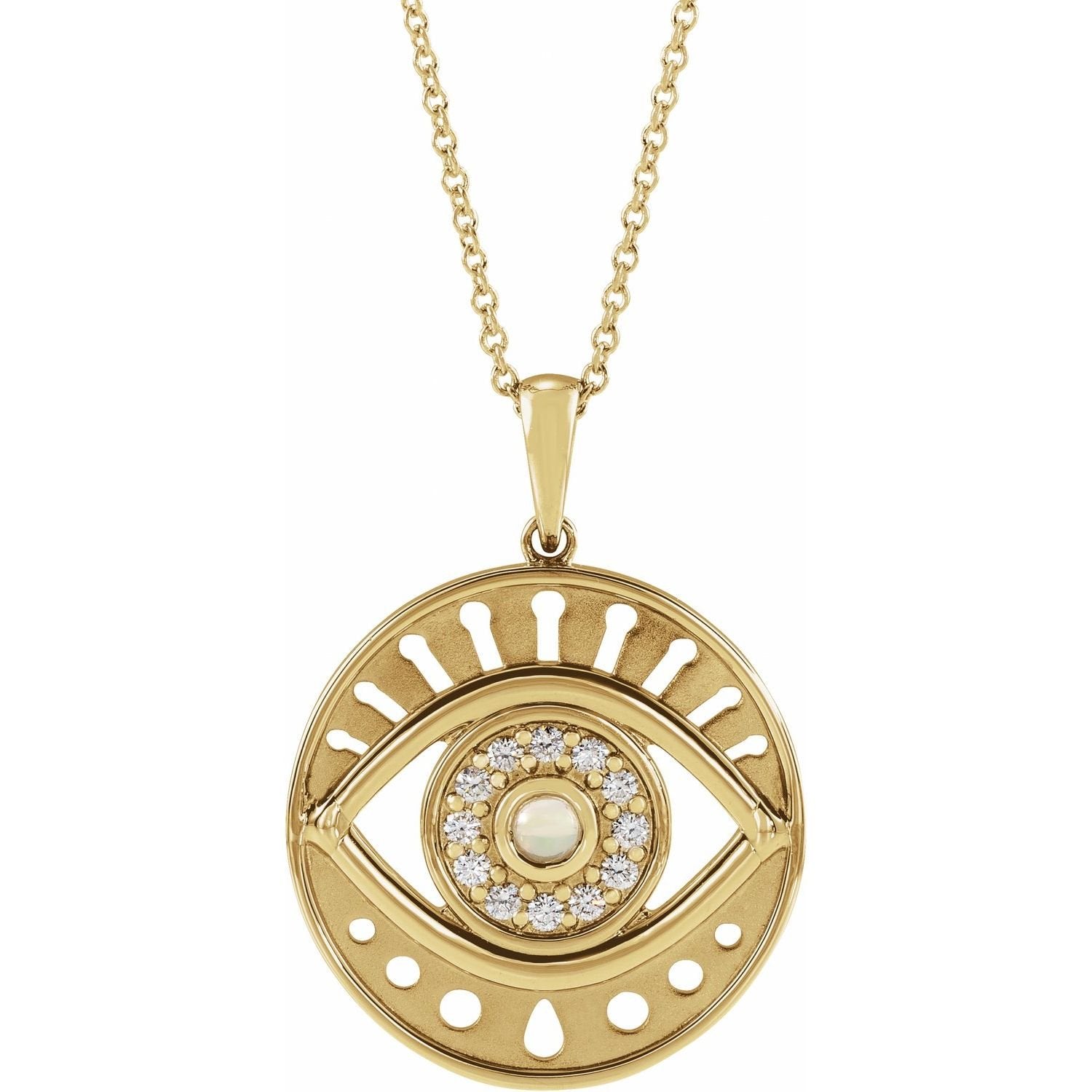 round ethiopian opal & diamond necklace in 14k Yellow Gold
