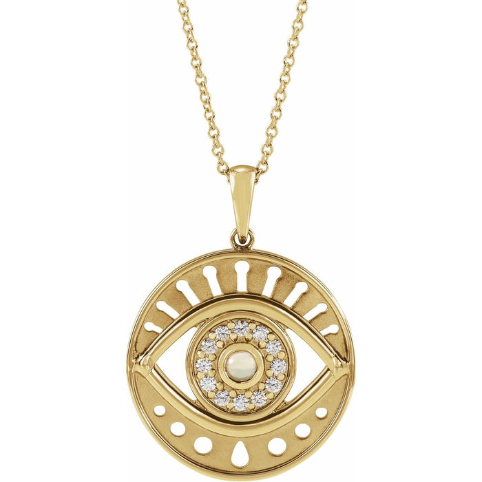 round ethiopian opal & diamond necklace in 14k Yellow Gold