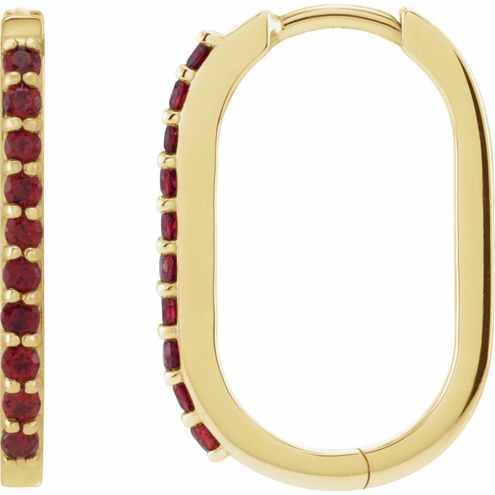 round garnet hoop earrings in 14k Yellow Gold