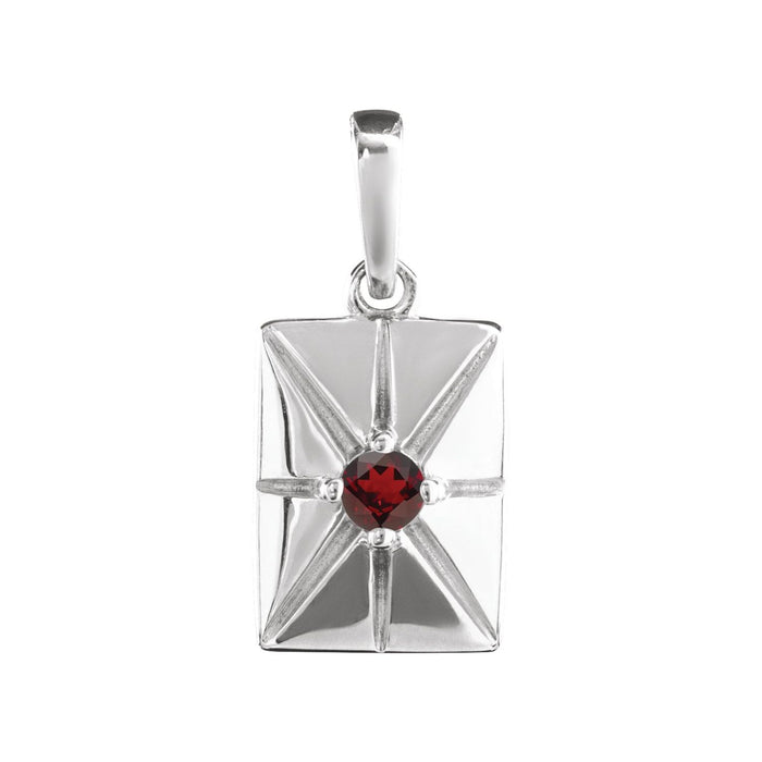 Round Starburst Tablet Garnet Pendant in 14K White Gold