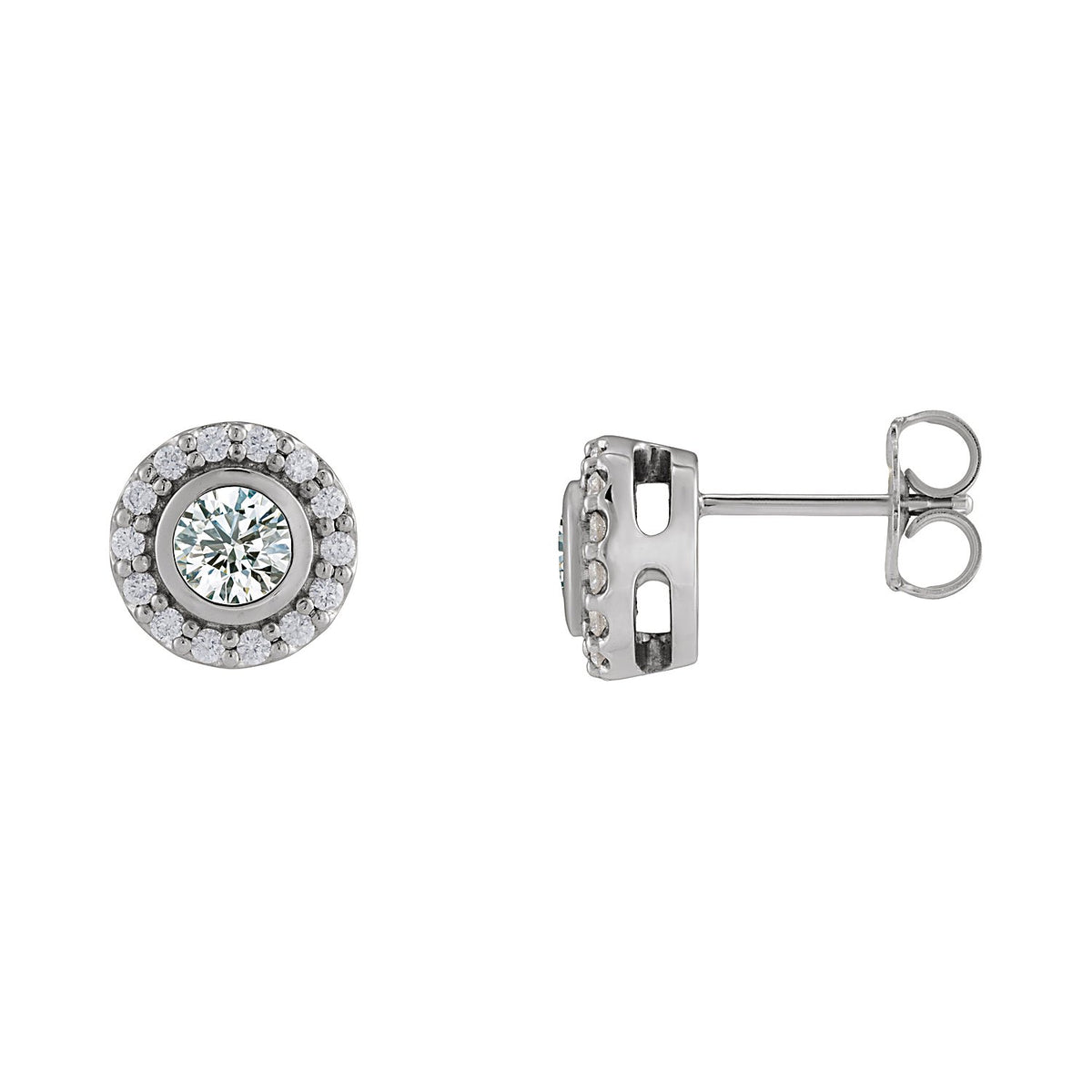 Round Halo Moissanite Stud Earrings in 14K White Gold