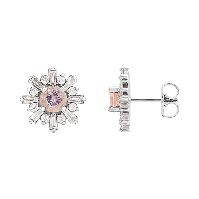 Round Halo Morganite Stud Earrings in 14K White Gold