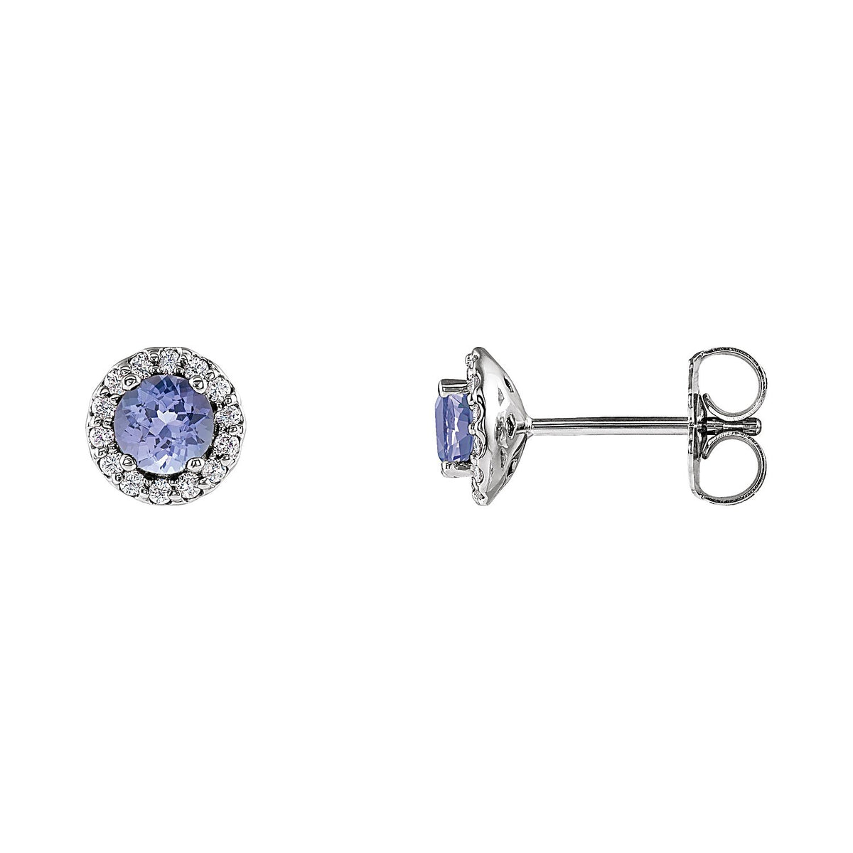 Round Halo Tanzanite Stud Earrings in 14K White Gold
