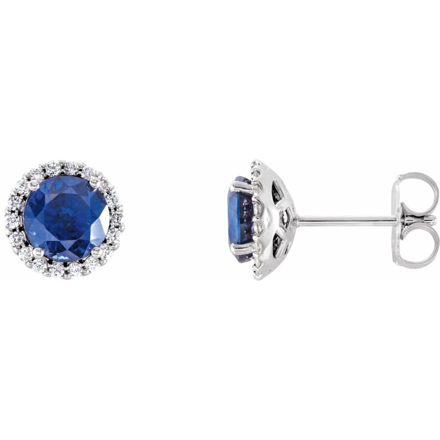 round lab-grown blue sapphire earrings in 14k White Gold