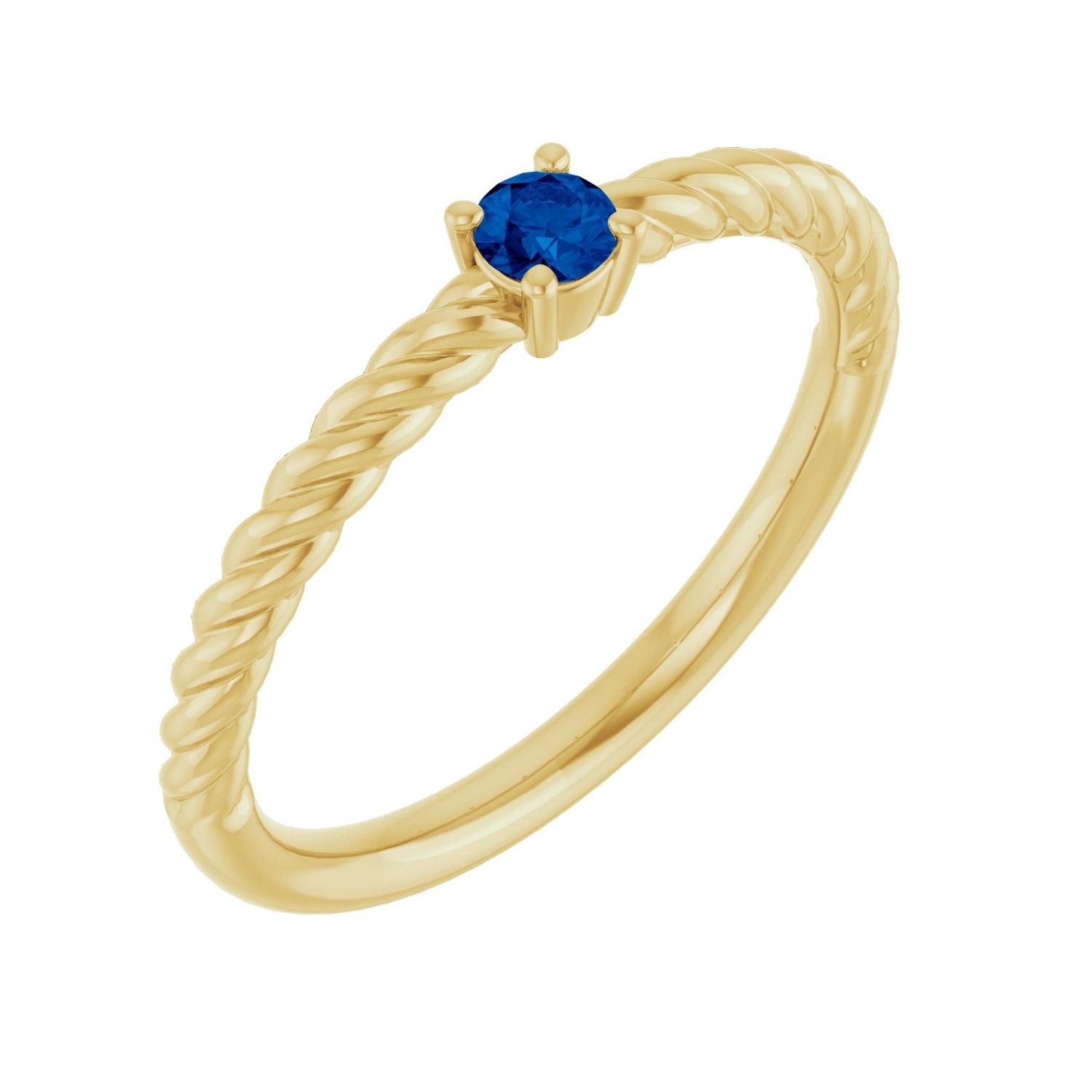 round lab-grown blue sapphire solitaire ring in 14k Yellow Gold