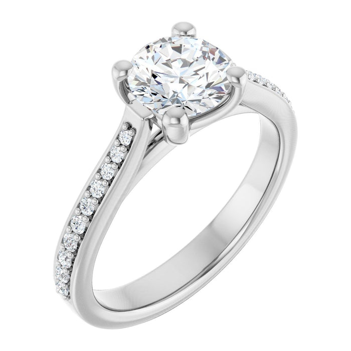 Round Lab-Grown Diamond Cathedral Pavé engagement ring in 14K White Gold, shown with a 1.00 ct center