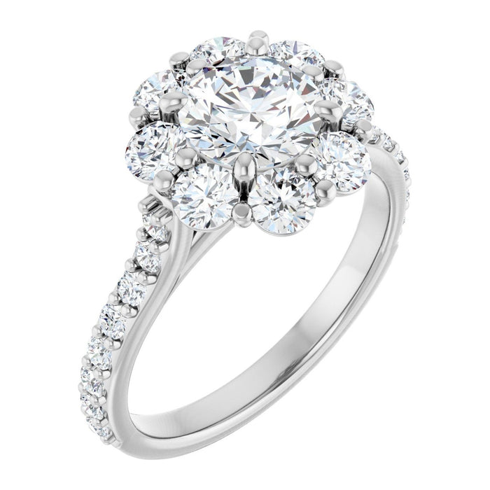 Round Lab-Grown Diamond Daisy Cluster engagement ring in 14K White Gold, shown with a 1.00 ct center