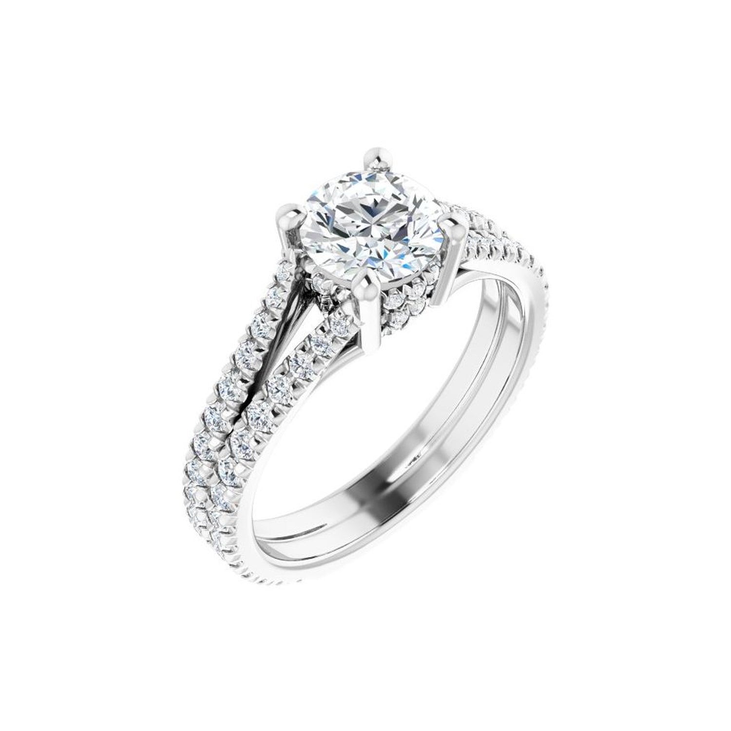 1.00 ct round lab-grown diamond double-row pave engagement ring in 14K White Gold