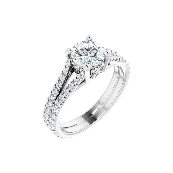 1.00 ct round lab-grown diamond double-row pave engagement ring in 14K White Gold