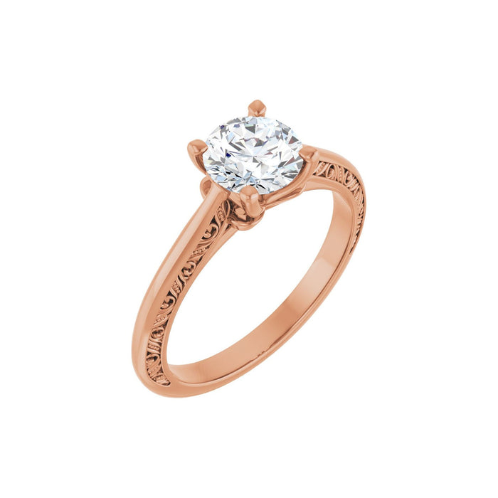 1.00 ct round lab-grown diamond engraved solitaire engagement ring in 14K Rose Gold
