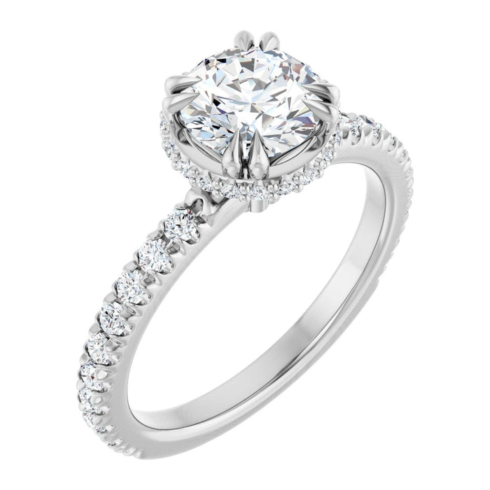 Round Lab-Grown Diamond Hidden Halo Pavé engagement ring in 14K White Gold, shown with a 1.00 ct center