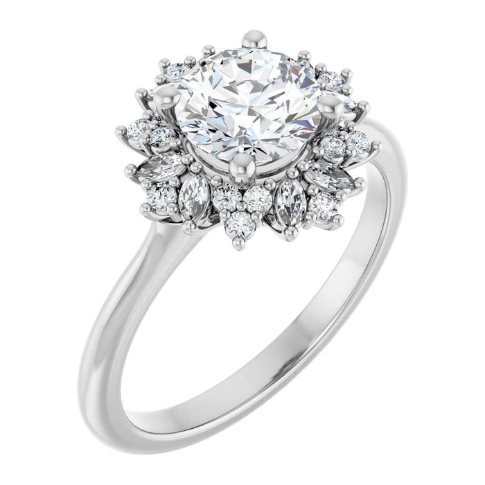 Round Lab-Grown Diamond Marquise Petal Halo engagement ring in 14K White Gold, shown with a 1.00 ct center