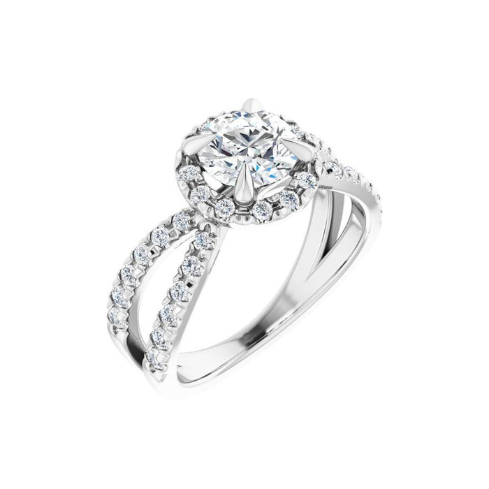 1.00 ct round lab-grown diamond split-shank halo engagement ring in 14K White Gold