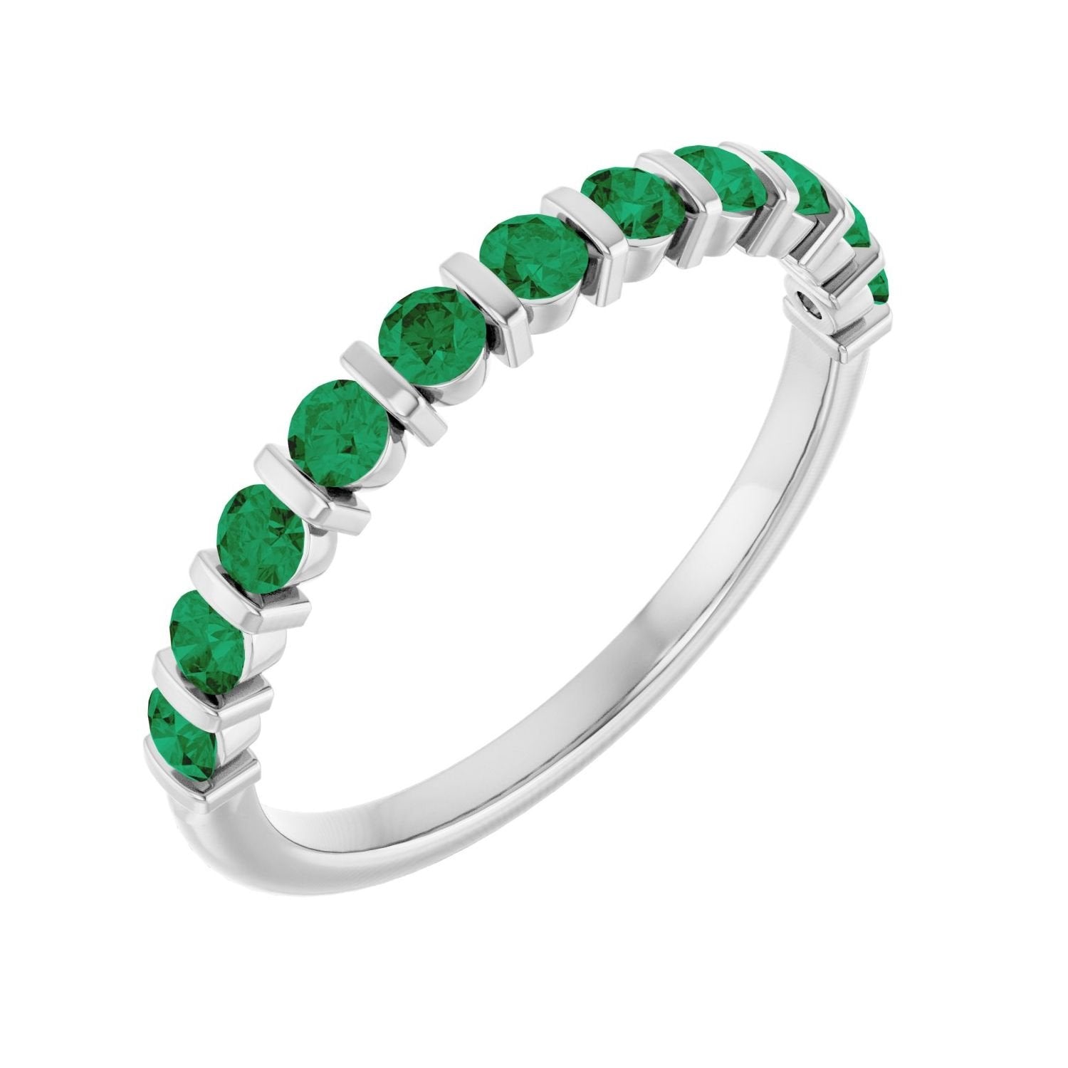 round lab-grown emerald anniversary band in 14k White Gold