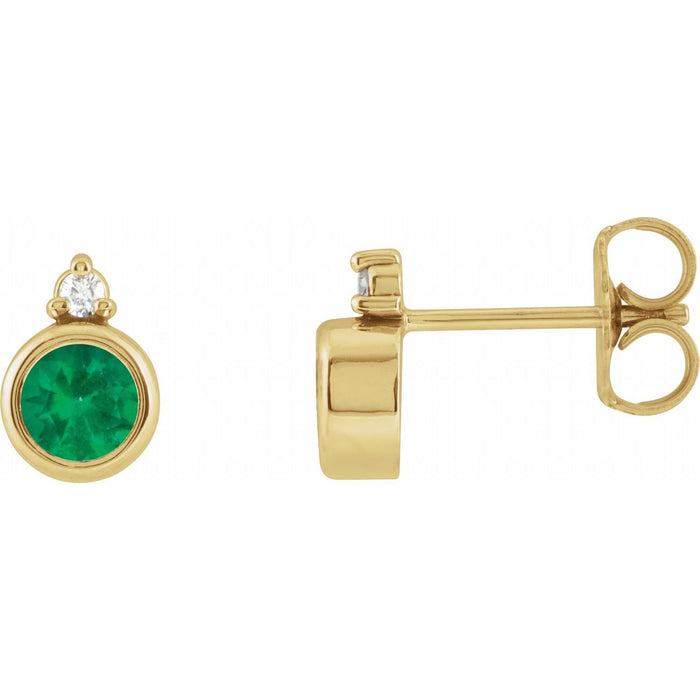 round lab-grown emerald earrings in 14k Yellow Gold