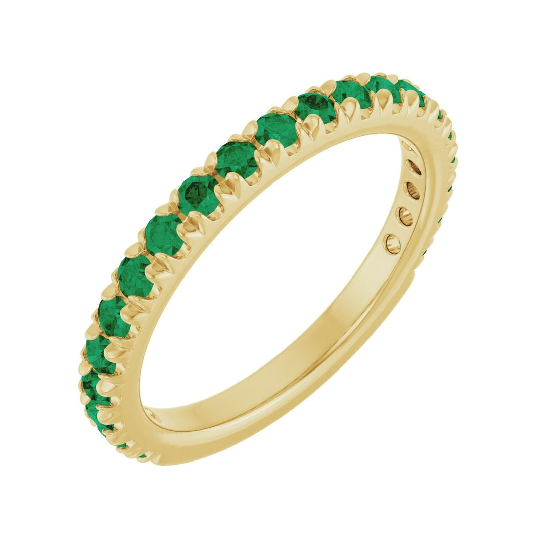 round lab-grown emerald french-set band in 14k Yellow Gold